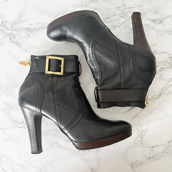 Tory Burch Melrose Black Leather Goldtone Buckle Zipper Bootie Women’s Size 6.5 - Picture 6 of 13